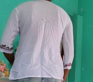 White Kurta with Maroon Embroidery