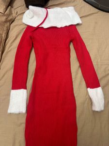 Red Off-Shoulder Sweater Dress
