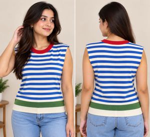 Blue &amp; White Striped Sleeveless Top