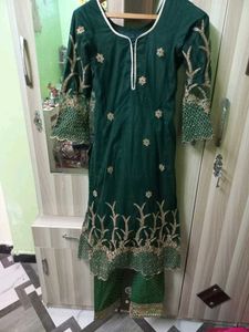 party wear green colour hand work dress