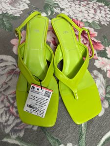 Zara Neon Green Thong Sandals