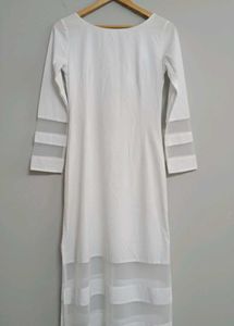 Classic White Straight-Cut Kurta with Net Panels