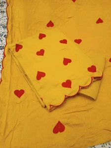 Yellow Heart Print Dress Material