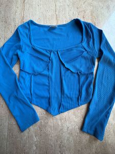 Blue Corset Long Sleeve Top