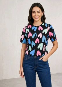 Cute Heart Print Black T-Shirt