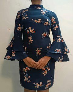 Boho Chic/ Vintage Navy Floral Bell Sleeve Dress