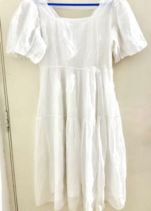 White Tiered Puff Sleeve Dress