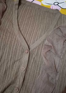 Lightweight Knit Cardigan with Sheer Sleeves