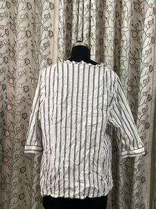 Striped V-Neck Ruffled Blouse
