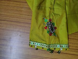 Embroidered Silk Blouse olive green
