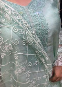 Elegant Mint Green Embroidered Kurti Set