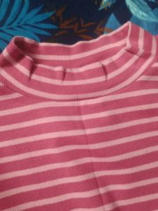 Pink Striped Mock Neck Top