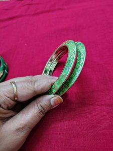 Set of 3 Bangles - Pink, Green &amp; Gold