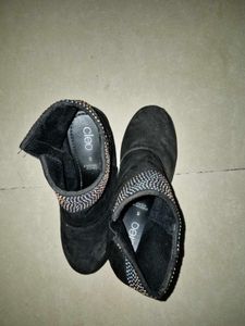 Sparkling Black Wedge Boots for Women