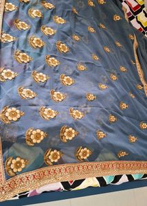 Elegant grey Floral Embroidered Saree