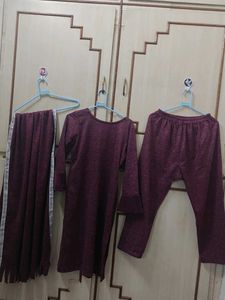 Maroon Kurta Set with Pants &amp; Dupatta