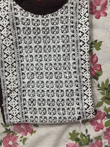 Beautiful Brown Kurta with White Embroidery