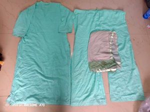 Embroidered Aqua Kurti Set With Duppta