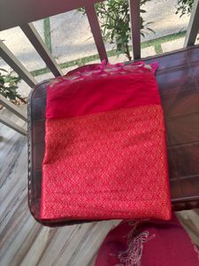 Vibrant Pink Silk Saree with Golden Border