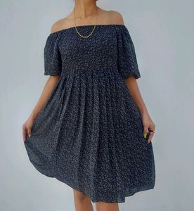 Women A-line Black Printed Dress