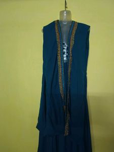 Elegant Blue Embroidered Gown with Jacket
