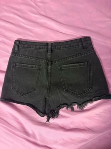 Distressed High Waist Black Denim Shorts