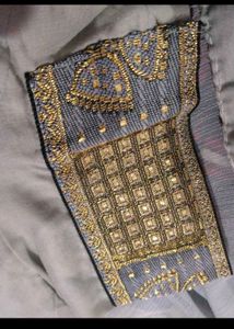 Elegant Grey Saree Blouse with Embellishments