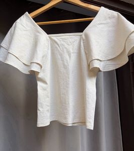 H&amp;M Flutter Sleeve Square Neck Top