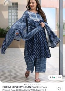 Pure Cotton Blue Floral Print 3 pc suit