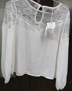 Elegant Lace Trim White Top