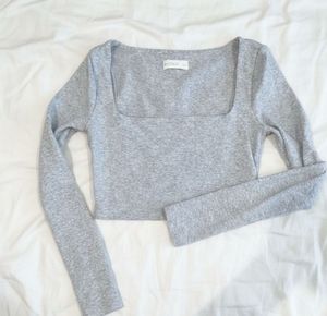 Kookai Grey Long Sleeve Crop Top
