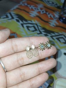🍍 Gold-Tone Pineapple &amp; Flower Stud 🌼