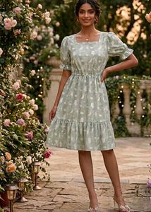 Sage Green Floral Print Midi Dress