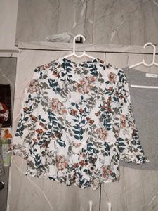 Floral Blouse and Grey Crop Top
