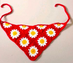 Handmade Crochet Daisy Square Bandana