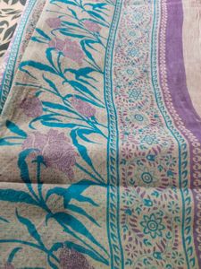 Purple and White Printed Cotton Saree💜🤍