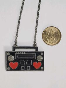 Silver Boombox Heart Necklace