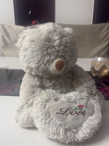 Adorable Grey Teddy Bear with "Love" Heart
