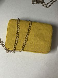 Embroidered Yellow Clutch with Chain