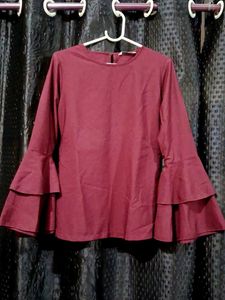 Maroon Bell Sleeve Top
