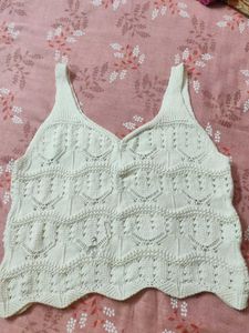 Cream Crochet Knit Tank Top