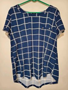 Chic Navy Blue Plaid Top