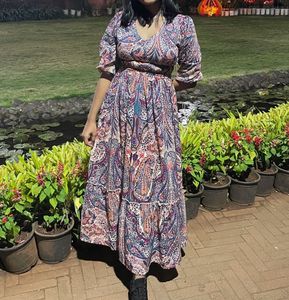 Boho Paisley Print Midi Dress