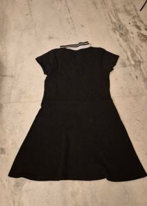 Black Polo Neck Dress with Striped Collar