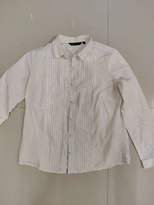 White Pleated Button-Up Shir