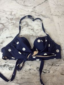 Navy Polka Dot multi tie Bikini Top