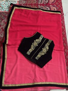 Elegant Pink &amp; Black Embroidered Saree