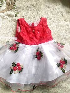 🥀Red And White Fancy Frock🍒