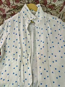 Only White Heart Print Button-Up Shirt