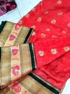 Red &amp; Gold Traditional Saree with blouse